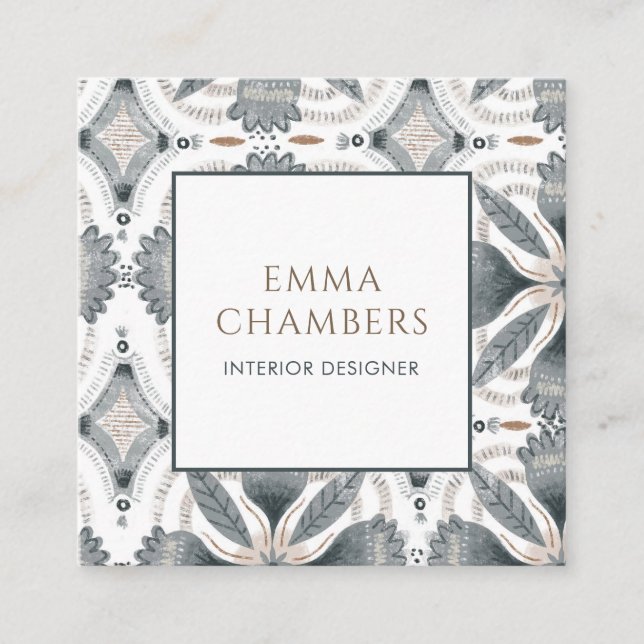 Boho Interior Designer Earthy Muted Colour Abstrac Square Business Card (Front)