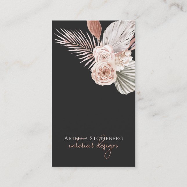 Boho Interior Designer Roses Pampas Grass Business Card (Front)