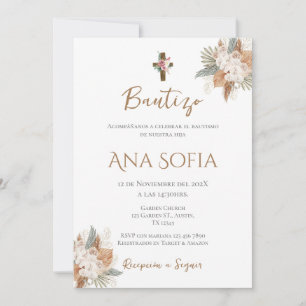 Boho Invitation Spanish Baptism Girl 