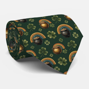 Boho Irish Pot of Gold and Shamrock Tie