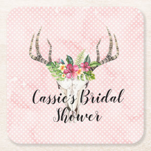 Boho Island Skull Bridal Shower   Square Paper Coaster