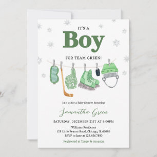 Boho It's a Boy Ice Hockey Baby Shower Invitation
