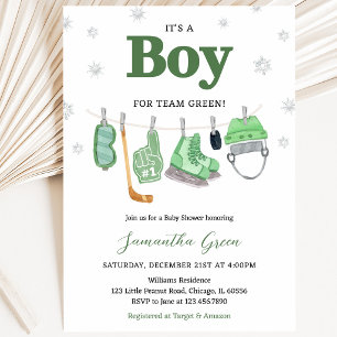 Boho It's a Boy Ice Hockey Baby Shower Invitation