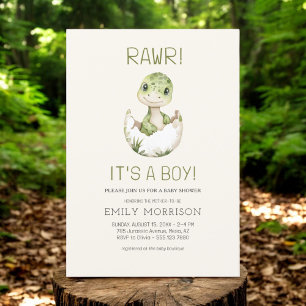 Boho It's a Boy Trendy Dinosaur Baby Boy Shower Invitation