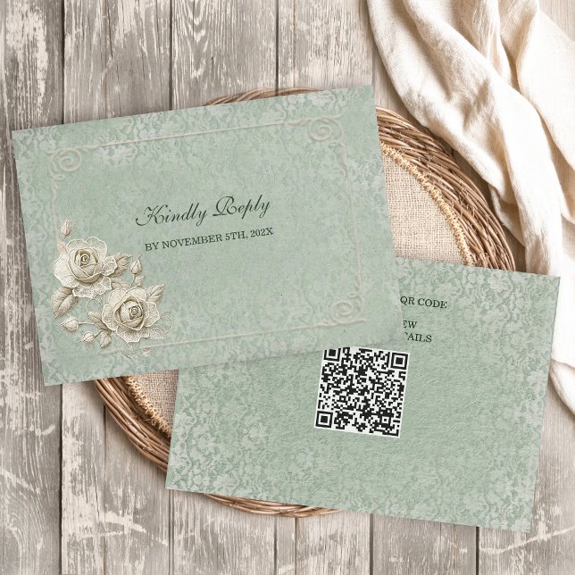 Boho Ivory Arch Wedding with QR Code RSVP card (Creator Uploaded)