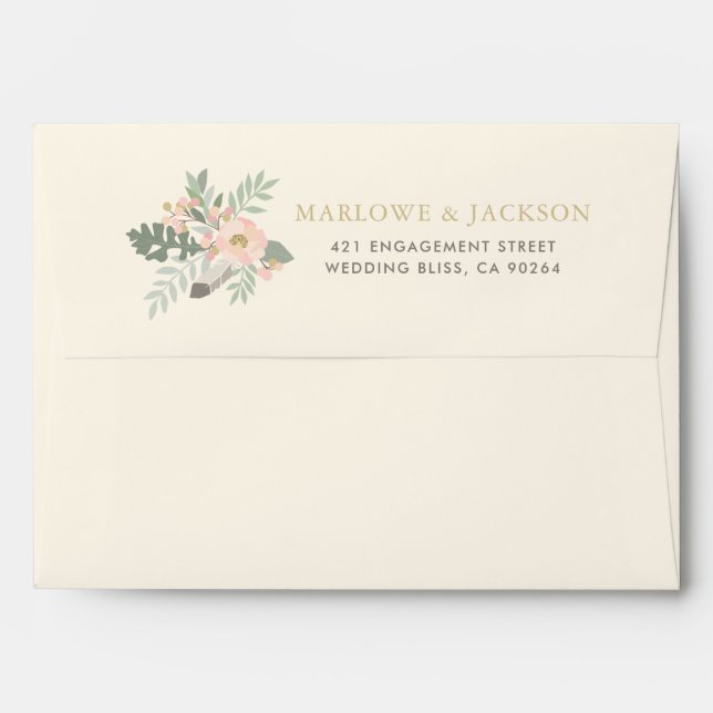 Boho Ivory Blush Floral Lined Wedding Envelope (Back (Top Flap))