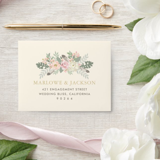 Boho Ivory Blush Floral RSVP Wedding Envelope (Wedding)