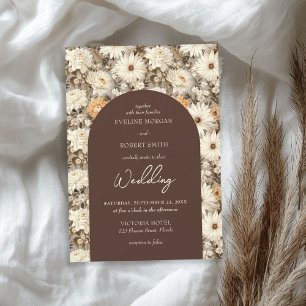 Boho ivory cream dusty orange cottage flowers invitation