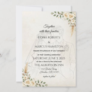 Boho Ivory Roses & Pampas Grass Wedding Save The Date