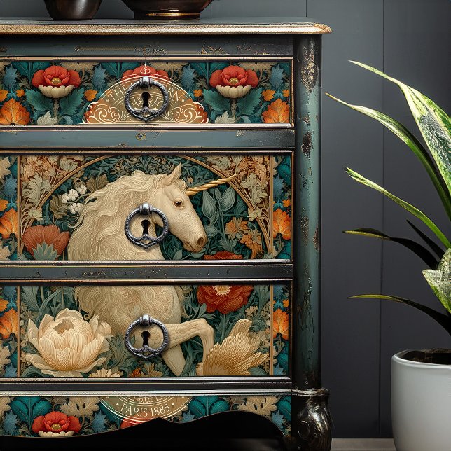 Boho Jade And Gold Unicorn Floral Art Nouveau Tissue Paper (Creator Uploaded)