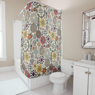 boho jewel treasures linen shower curtain