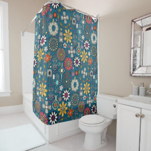 boho jewel treasures peacock blue shower curtain