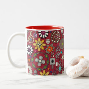 boho jewel treasures red Two-Tone coffee mug