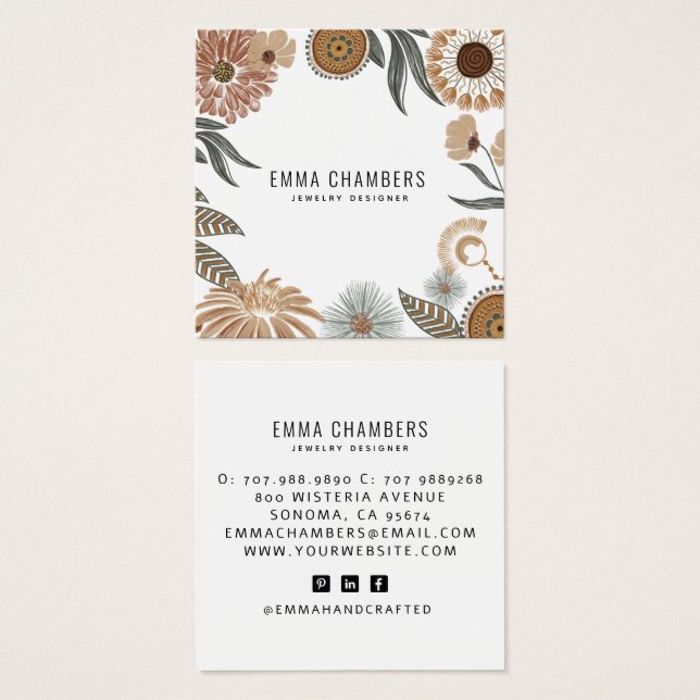 Boho Jewellery Designer Floral Square Display Card (Front & Back)