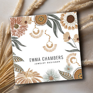 Boho Jewellery Designer Tropical Floral Square Business Card