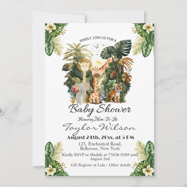 Boho Jungle Animals Baby Shower Invitation (Front)