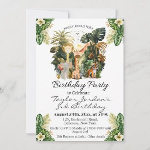 Boho Jungle Animals Birthday Party Invitation