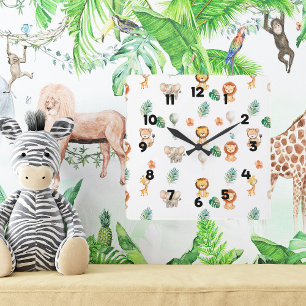 Boho Jungle Animals  Square Wall Clock