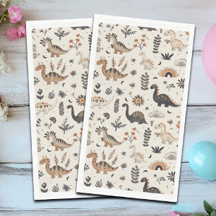 Boho Jungle Dinosaur Pattern Birthday Napkin