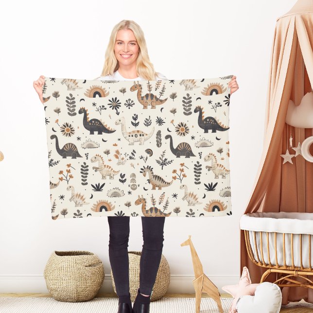 Boho Jungle Dinosaur Pattern Fleece Blanket (Creator Uploaded)