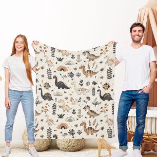 Boho Jungle Dinosaur Pattern Fleece Blanket