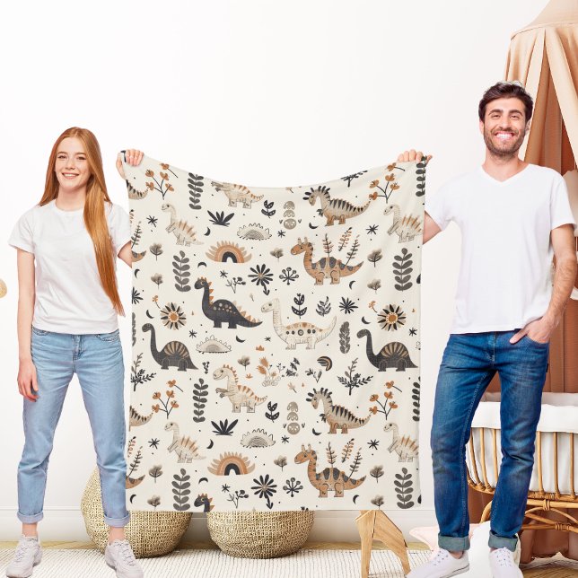 Boho Jungle Dinosaur Pattern Fleece Blanket (Creator Uploaded)