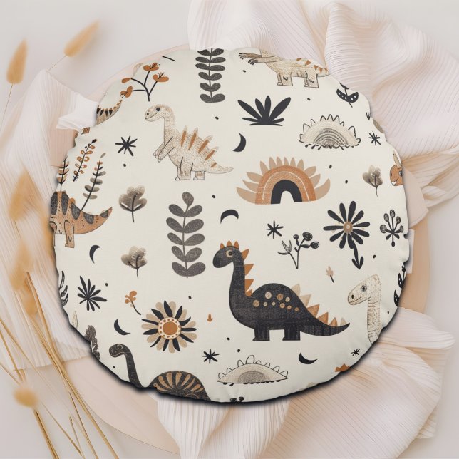 Boho Jungle Dinosaur Pattern Round Cushion (Creator Uploaded)
