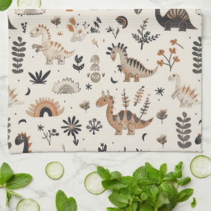 Boho Jungle Dinosaur Pattern Tea Towel