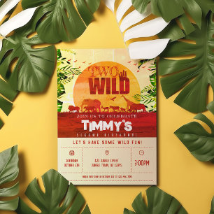 Boho Jungle Safari Animals Two Wild 2nd Birthday Invitation