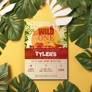 Boho Jungle Safari Animals Wild One 1st Birthday Invitation