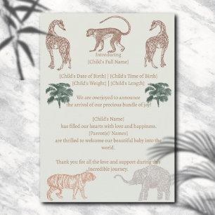 Boho Jungle Safari Baby Shower  Birth Announcement