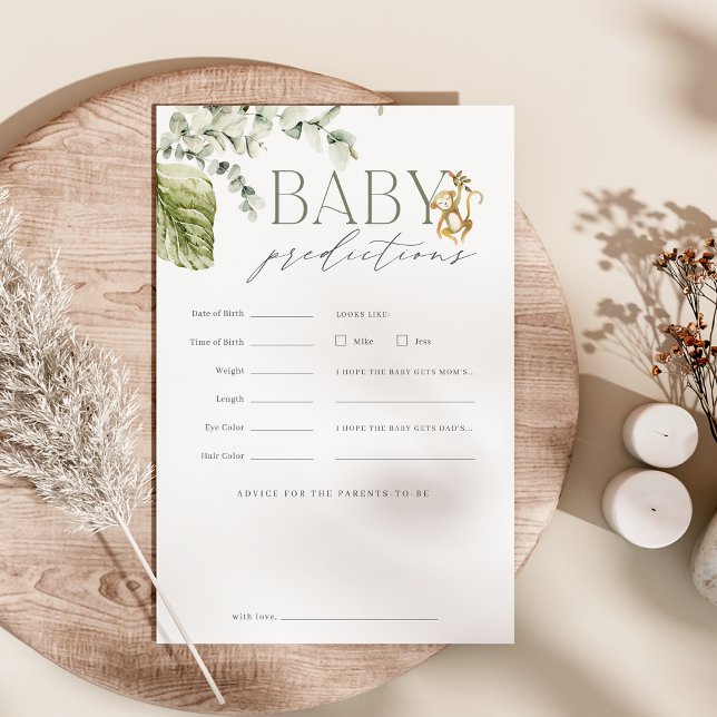 Boho Jungle Safari Baby Shower Predictions Game Flyer (Professionally printed baby shower games | predictions & advice card)