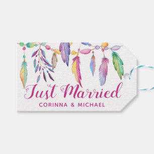 Boho Just Married Wedding Feathers Native American Gift Tags