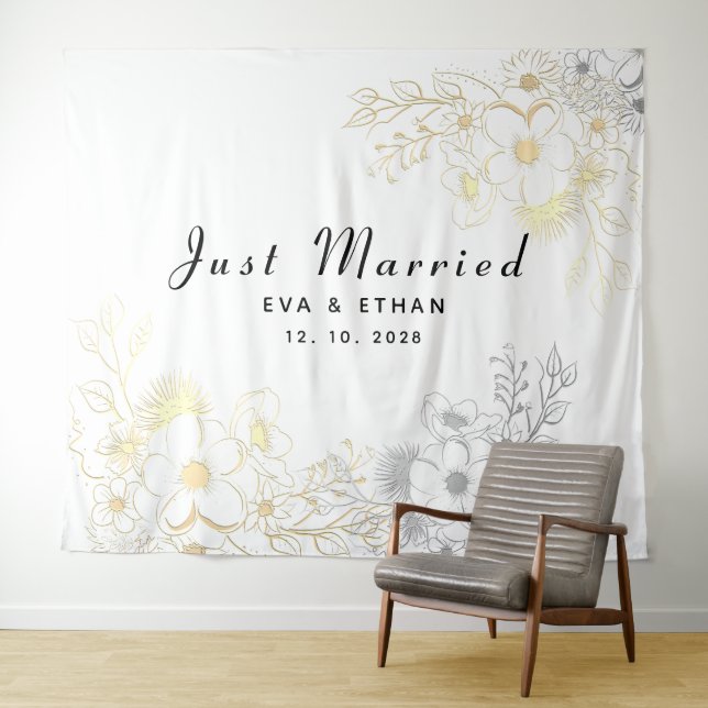 Boho Just Married Wedding Party Decor Tapestry (In Situ (Horizontal))