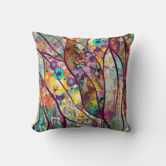Boho Kaleidoscope - Nature Inspired Floral Art -  Cushion (Front)