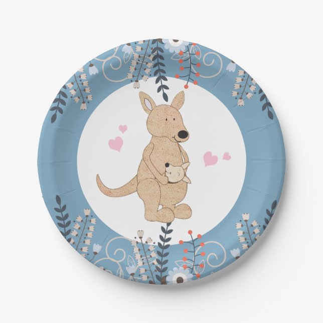 Boho Kangaroo Baby Shower Paper Plate (Front)