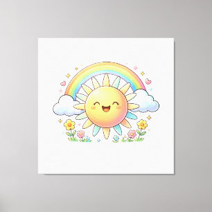 Boho Kawaii Happy Sunshine Rainbow Cute Nursery  Canvas Print