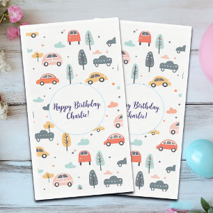 Boho Kids Cars, Trees & Clouds Pattern Birthday Napkin