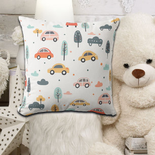 Boho Kids Cars, Trees & Clouds Pattern Cushion