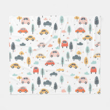 Boho Kids Cars, Trees & Clouds Pattern