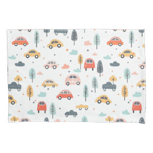 Boho Kids Cars, Trees & Clouds Pattern Pillowcase