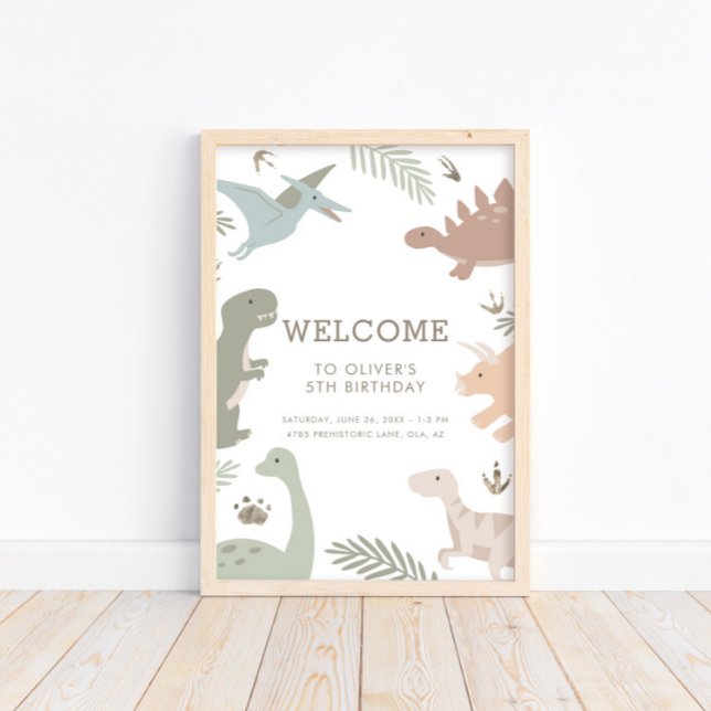Boho Kids Dinosaur-Theme Birthday Sign Poster (Creator Uploaded)