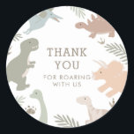 Boho Kids Dinosaur-Theme Birthday Thank You  Classic Round Sticker<br><div class="desc">Thank all the dino-mite kids for attending your little guys boho-dinosaur themed birthday celebration! This design can be fully customised to suit your preferences,  and the colours used for the dinosaurs and greenery are 100% editable. Click 'edit this design' to customise further!</div>