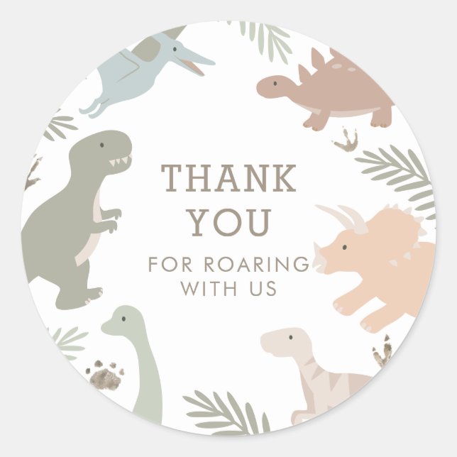 Boho Kids Dinosaur-Theme Birthday Thank You  Classic Round Sticker (Front)
