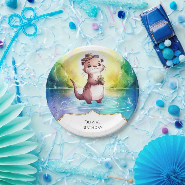Boho Kids Otter Birthday Paper Plate (Party)