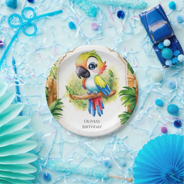 Boho Kids Parrot Birthday Paper Plate (Party)