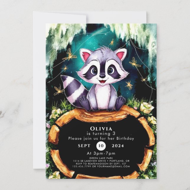 Boho Kids Racoon Birthday Invitation (Front)
