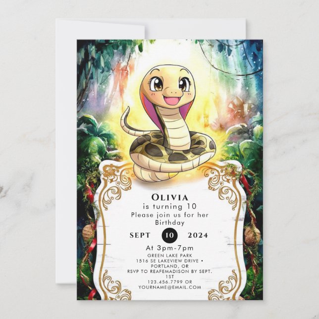 Boho Kids Snake Birthday Invitation (Front)