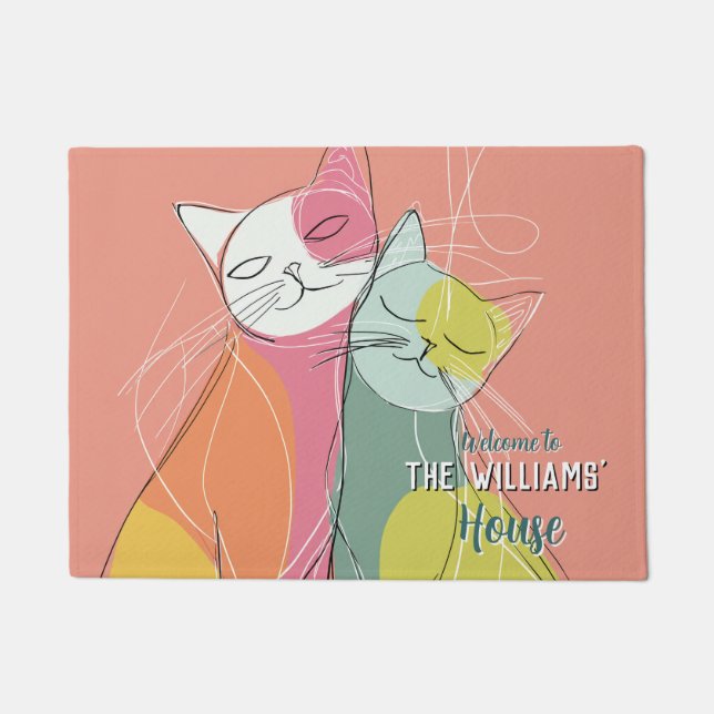 Boho Kittens Cat Mum Dad Housewarming Gift  Doormat (Front)