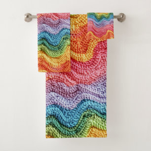 Boho Knit Striped Colorful, Cozy & Artisanal Vibes Bath Towel Set